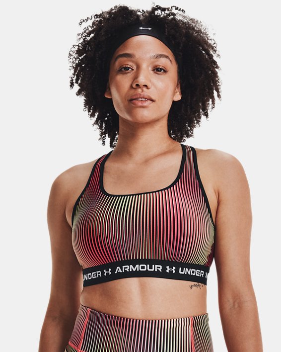 Women's Armour® Mid Crossback Printed Sports Bra, Black, pdpMainDesktop image number 2